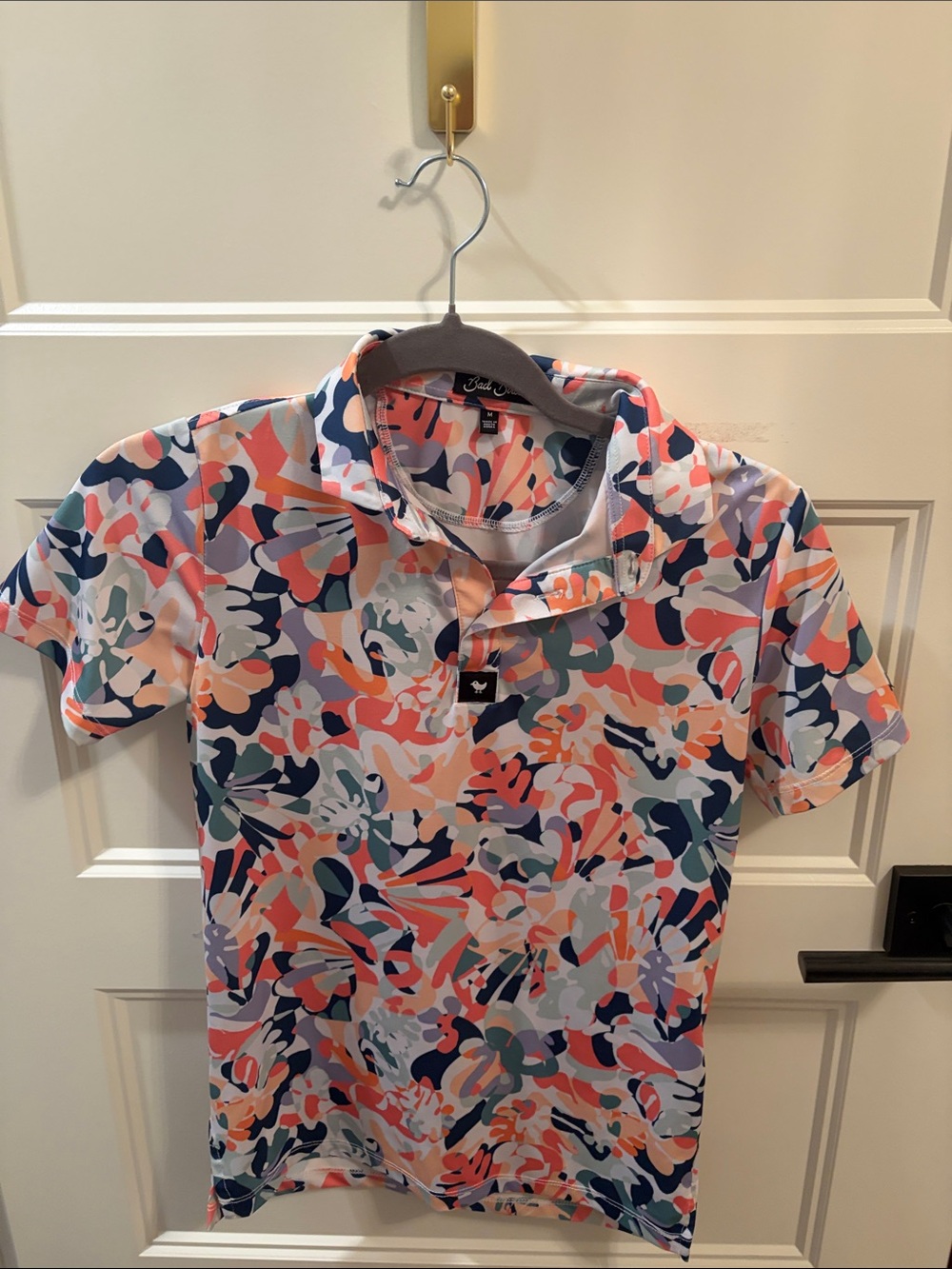 Girl's Short-Sleeve Polo in Coral Multi-Color Print